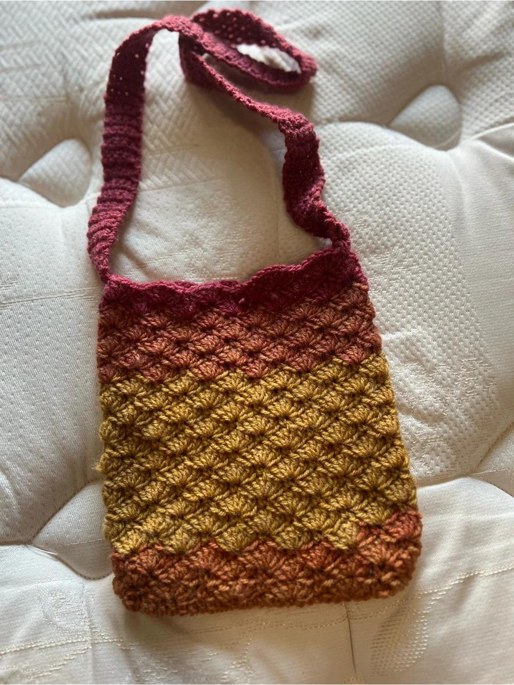 Handmade Kids Crochet Shoulder Crossbody Bag 7”x 8” Warm Hues